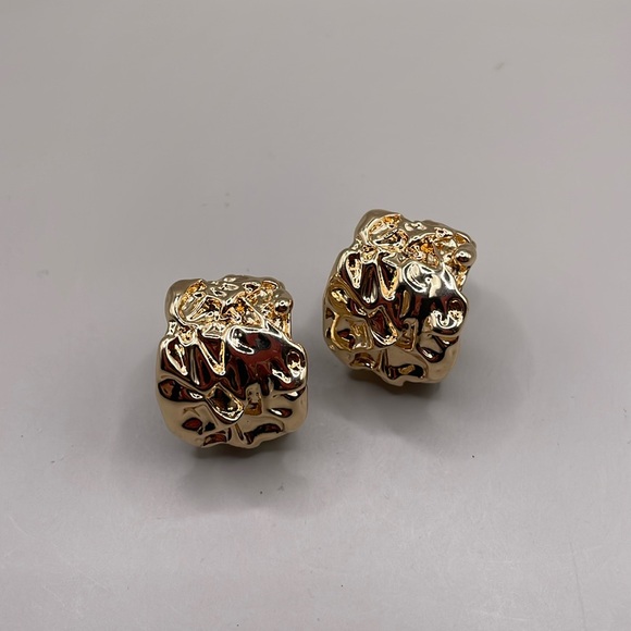 Vintage Gold Plated Large Irregular “Gold Nugget” Hoop Dangle Drop Earrings - Picture 2 of 3